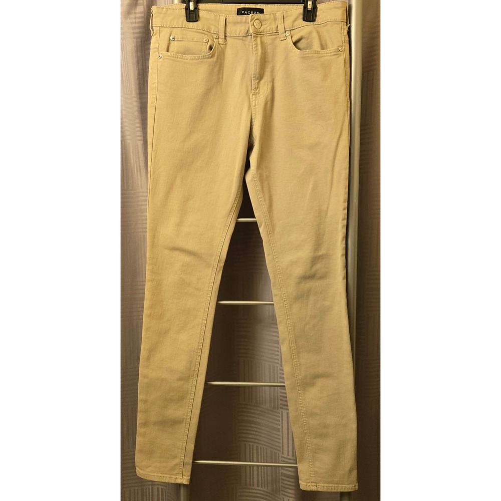 PacSun Mens Stacked Skinny Active Stretch Khaki Tan Pants 32x34 Chino Denim